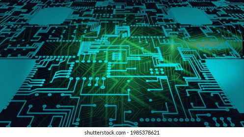 Composition of computer processors and circuit board. global data processing, computing and technology concept digitally generated image.