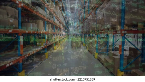 Composition Of Data Processing Over Warehouse. Global Business And Digital Interface Concept Digitally Generated Image.