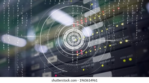 Composition of data processing and scope scanning over close up of computer server. global connection, virtual reality and technology concept digitally generated image. - Powered by Shutterstock - Get 15% off with code: PIKWIZARD15