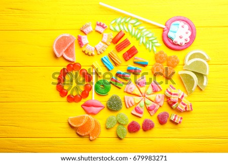 Similar – Image, Stock Photo Colorful lollipops and candies and sweet candy