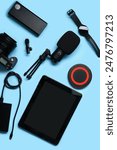 Composition with different devices on color background