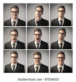 Composition Of Different Expressions Of The Same Businessman