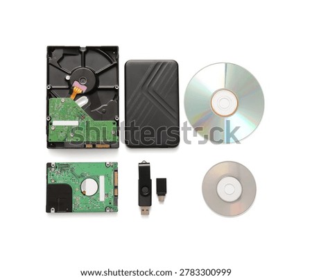 Composition with different memory storage devices on white background