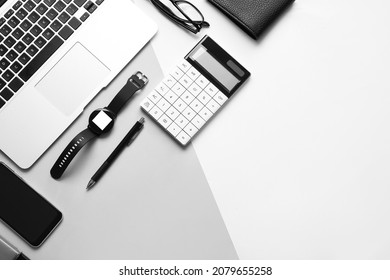 Composition with different modern devices on light background