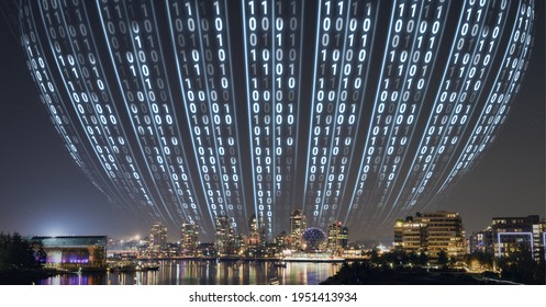 Composition of digital interface over a cityscape in background. global technology, digital interface, connection and communication concept digitally generated image.
