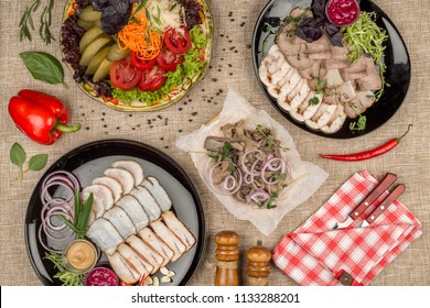 composition of dishes, top view