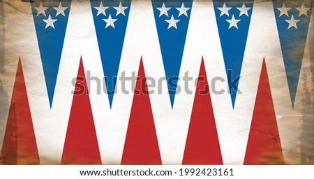 Composition of distressed american flag stars and stripes triangle pattern. united states of america patriotism and independence concept digitally generated image.
