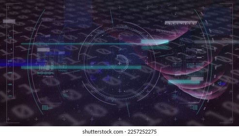 Composition of dna strand over binary coding data processing. Global science, computing and data processing concept digitally generated video.