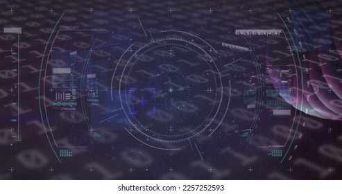 Composition of dna strand over binary coding data processing. Global science, computing and data processing concept digitally generated video.