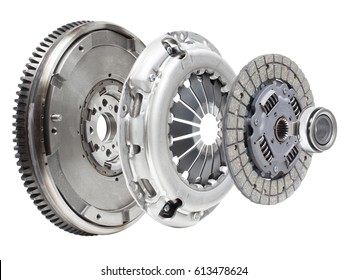 the composition of the elements of car repair kit clutch manual gearbox isolated, on a white background - Shutterstock ID 613478624