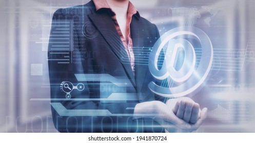 Composition of email digital icon and data processing over hand of businesswoman. global technology and digital interface concept digitally generated image. - Powered by Shutterstock - Get 15% off with code: PIKWIZARD15