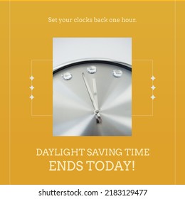 Composition Of End Of Daylight Saving Time Text Over Clock. End Of Daylight Saving Time Concept Digitally Generated Image.