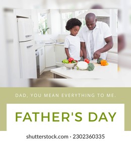 Composition of father's day text over african american father with son in kitchen. Father's day and family concept digitally generated image. - Powered by Shutterstock