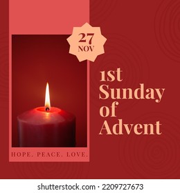 Composition of first day of advent text over candle. First day of advent and celebration concept digitally generated image. - Powered by Shutterstock