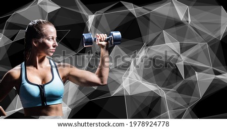 Similar – One young middle age athletic woman at crossfit training, exercising with trx suspension fitness straps over dark background, front view, looking up