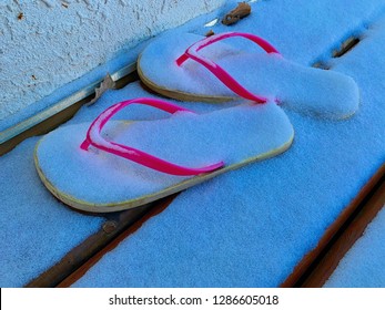 flip flops in snow