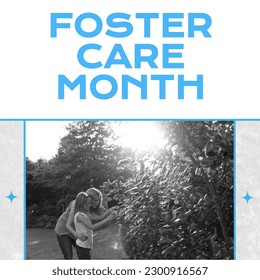 Composition of foster care month text and caucasian mother and daughter in garden. Foster care month, family and fostering concept digitally generated image. - Powered by Shutterstock