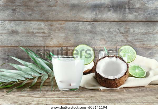 Composition Fresh Coconut Milk Lime On Stock Photo Edit Now