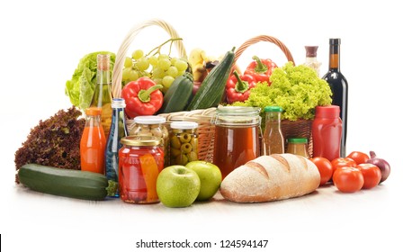 Composition with grocery products in shopping basket