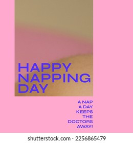 Composition of happy napping day text over pink and beige background with copy space. Napping day and celebration concept digitally generated image. - Powered by Shutterstock