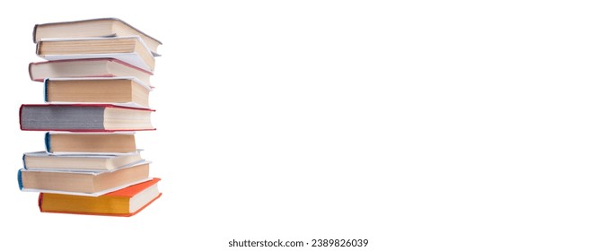 Composition with hardcover books, Books stacking, isolated on white background. Back to school. Copy Space. Education background, Banner - Powered by Shutterstock