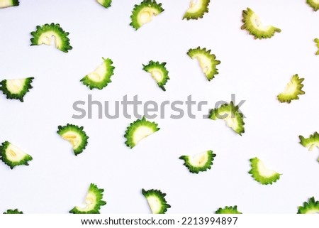 Composition of healthy fresh green bitter gourd slices