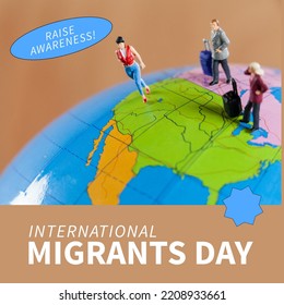 Composition of international migrants day text over people figurines on globe. International migrants day and migration concept digitally generated image. - Shutterstock ID 2208933661