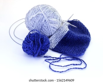 Composition for knitting - nitting tools, вall for knitting, кnitting needles, isolated on white background.   