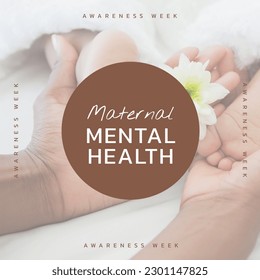 Composition of maternal mental health text over african american woman's hand and baby. Maternal mental health, pregnancy and mental health awareness concept digitally generated image. - Powered by Shutterstock
