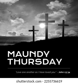Composition of maundy thursday text over crosses and sky with clouds. Maundy thursday concept digitally generated image. - Powered by Shutterstock