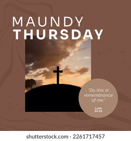Composition of maundy thursday text over cross on brown background. Maundy thursday concept digitally generated image. - Powered by Shutterstock