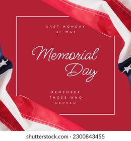 Composition of memorial day text and flags of usa on red background. Memorial day, american patriotism and remembrance concept digitally generated image. - Powered by Shutterstock