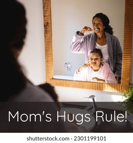 Composition of mother's day text over biracial mother with daughter brushing teeth. Mother's day, motherhood and family concept digitally generated image. - Powered by Shutterstock