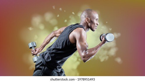 Composition of muscular strong african american man lifting dumbbells. sport, fitness and active lifestyle concept digitally generated image. - Powered by Shutterstock