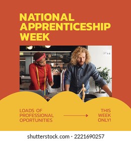 Composition of national apprenticeship week text over diverse business people. National apprenticeship week and celebration concept digitally generated image. - Powered by Shutterstock
