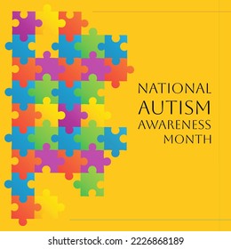 Composition of national autism awareness month text and multi colored puzzle pieces. National autism awareness month and mental health awareness concept digitally generated image. - Powered by Shutterstock