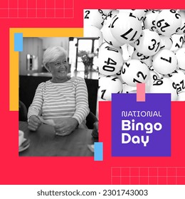Composition of national bingo day text over senior caucasian woman playing bingo game. National bingo day, bingo and gambling concept digitally generated image. - Powered by Shutterstock