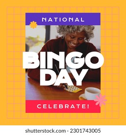Composition of national bingo day text over senior african american woman playing bingo game. National bingo day, bingo and gambling concept digitally generated image. - Powered by Shutterstock
