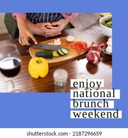 Composition of national brunch weekend text over caucasian couple cooking. National brunch weekend and celebration concept digitally generated image. - Powered by Shutterstock