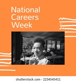 Composition of national careers week text and smiling biracial businesswoman in office. National careers week, career and professional development concept digitally generated image. - Powered by Shutterstock