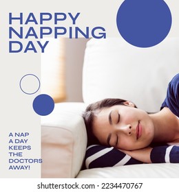 Composition of national napping day text with caucasian woman sleeping. National napping day, sleeping and resting concept. - Powered by Shutterstock