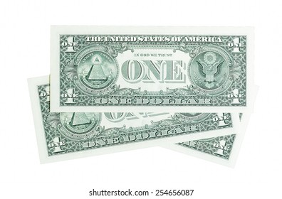 Composition from one dollar bills isolated on white.
