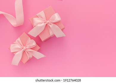 Composition Of Pink Two Gift Boxes With Ribbon And Hearts