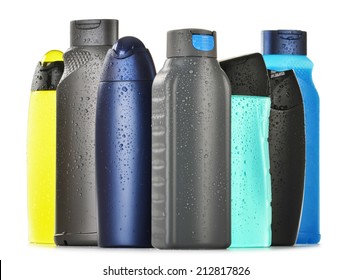 Composition with plastic bottles of body care and beauty products