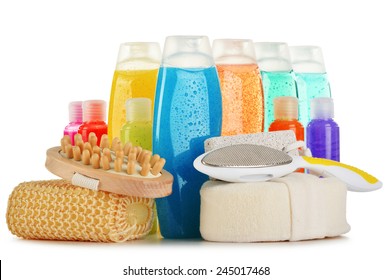 Composition With Plastic Bottles Of Body Care And Beauty Products 