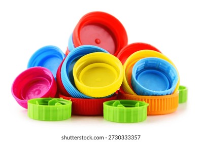 Composition with plastic bottles caps.