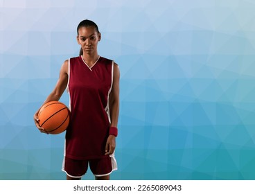 Composition of portrait of female basketball player with ball and copy space on blue background. sport and competition concept digitally generated image. - Powered by Shutterstock