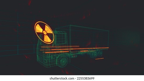 Composition of radiation warning symbol over digital truck on black background. Global transport, technology and digital interface concept digitally generated image. - Powered by Shutterstock