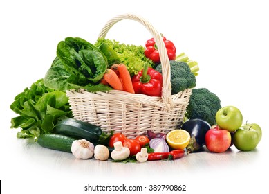 Composition Vegetables Fruits Wicker Basket Isolated Stock Photo (Edit ...
