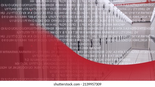 Composition of red copy space, with text data processing over computer server room background. computer technology and global communication interface technology concept digitally generated video.